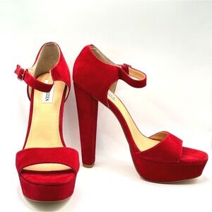 Steve Madden‎ Red Suede Platform Ankle Strap Block Heels Women's Size 10